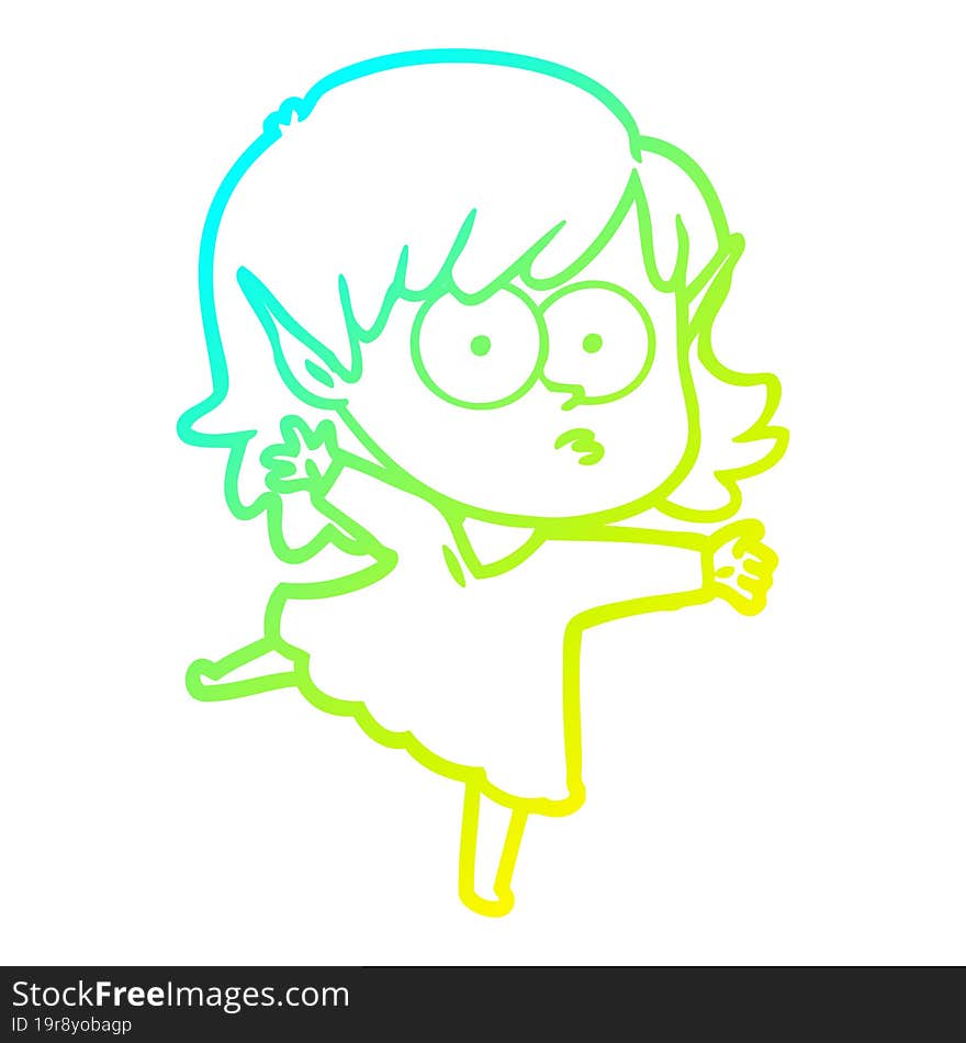 cold gradient line drawing cartoon elf girl staring