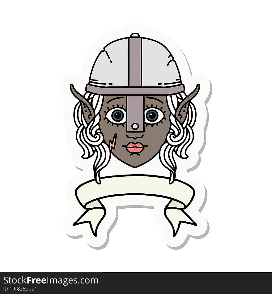 elf fighter character face with banner sticker