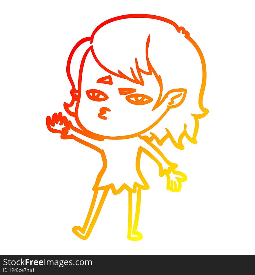 warm gradient line drawing cartoon vampire girl