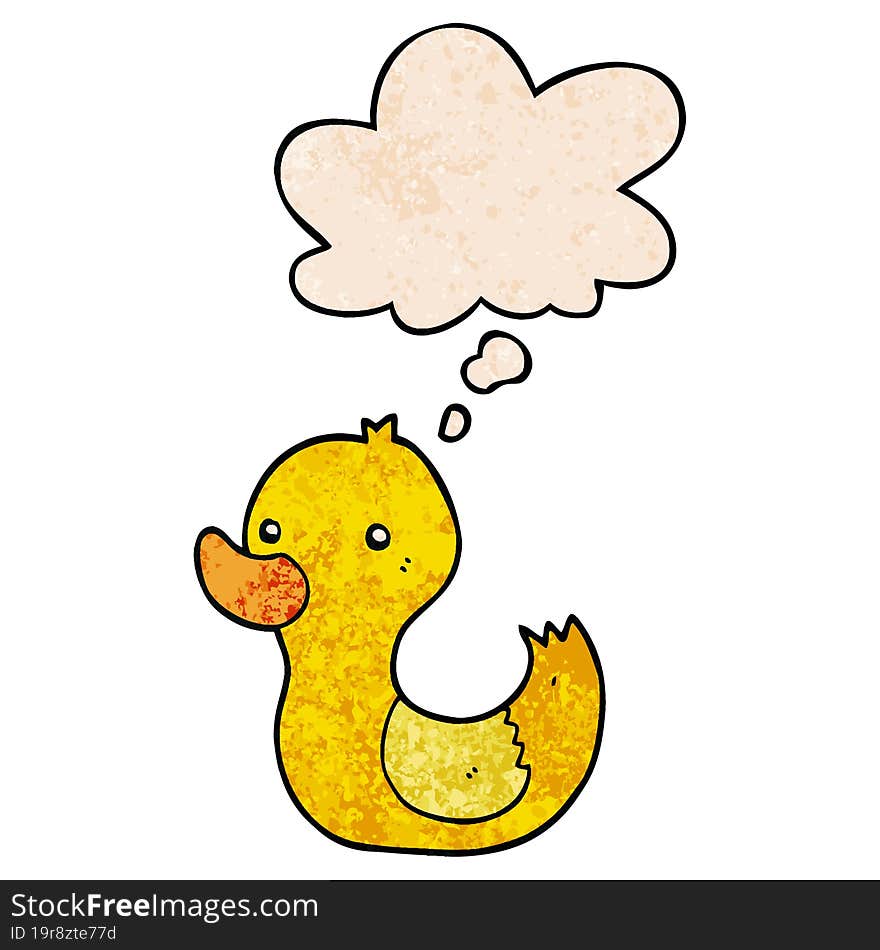 Cartoon Duck And Thought Bubble In Grunge Texture Pattern Style