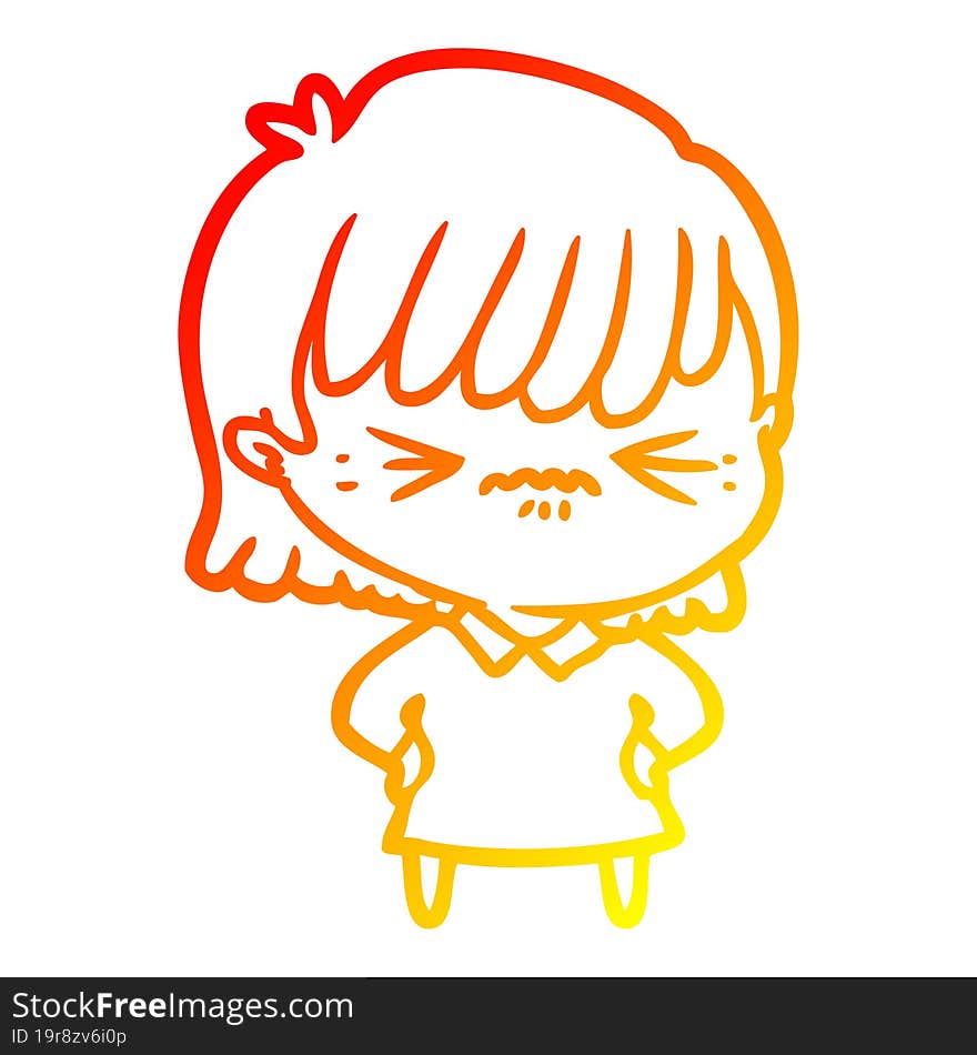 warm gradient line drawing annoyed cartoon girl