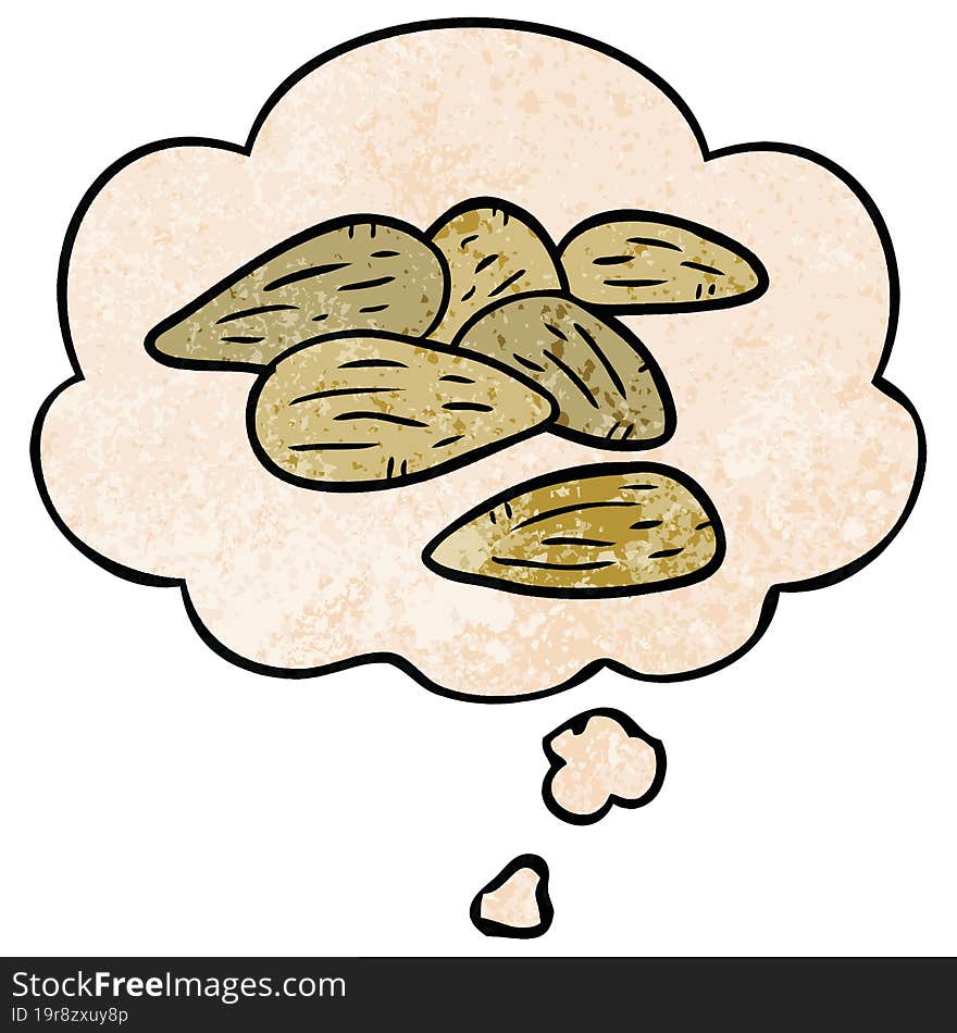 cartoon almonds with thought bubble in grunge texture style. cartoon almonds with thought bubble in grunge texture style