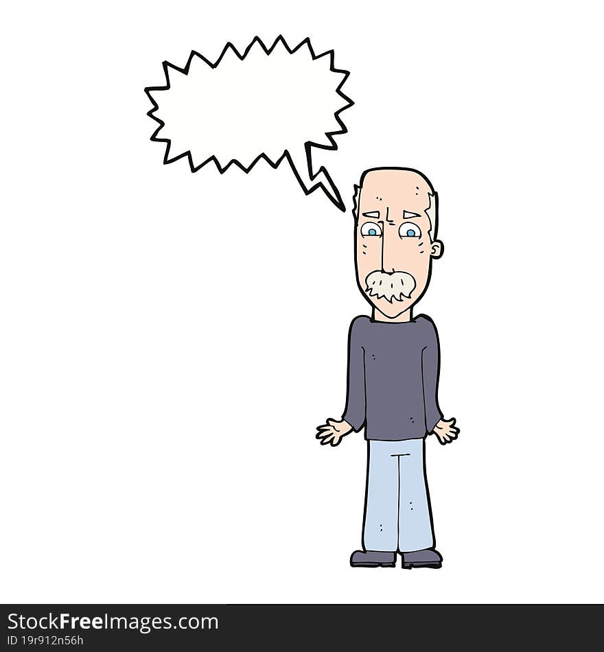 cartoon dad shrugging shoulders with speech bubble