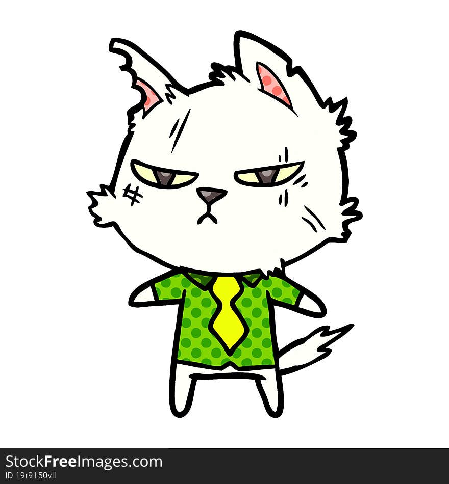 tough cartoon cat in shirt and tie. tough cartoon cat in shirt and tie