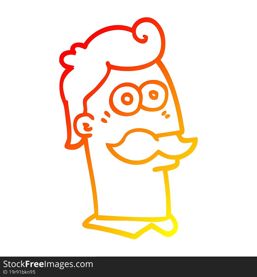 warm gradient line drawing of a cartoon man with mustache