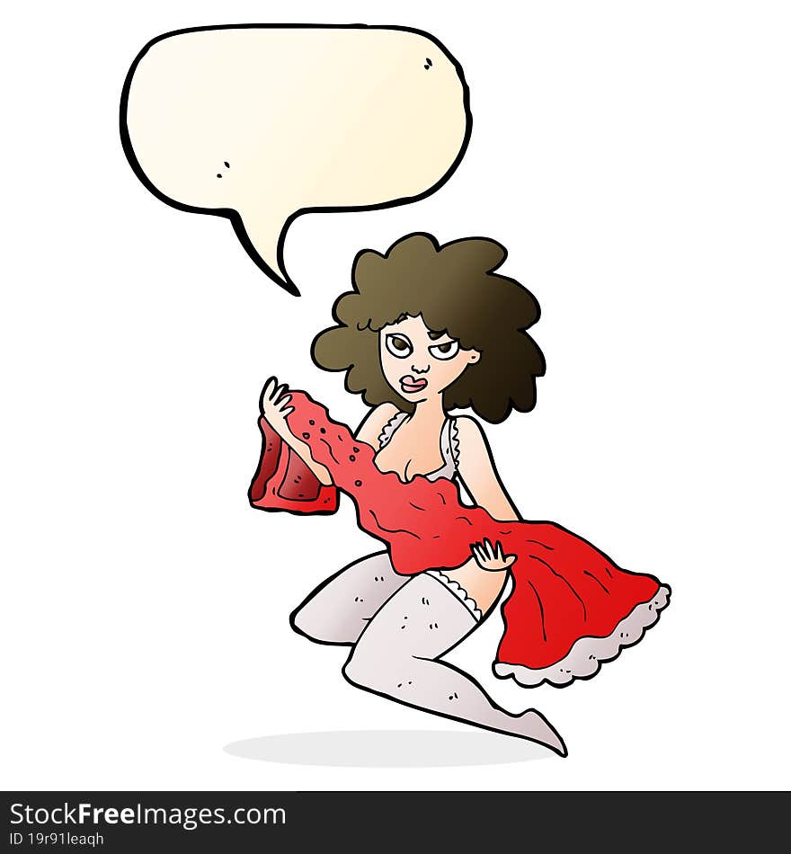 cartoon woman changing with speech bubble