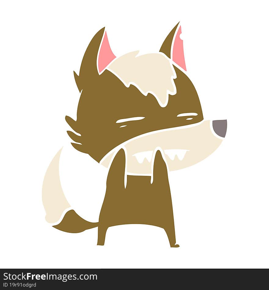 flat color style cartoon wolf showing teeth