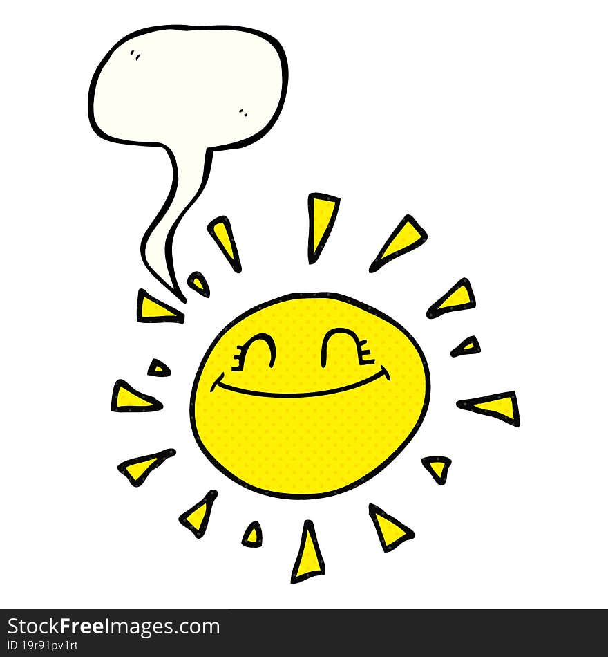 happy freehand drawn comic book speech bubble cartoon sun. happy freehand drawn comic book speech bubble cartoon sun