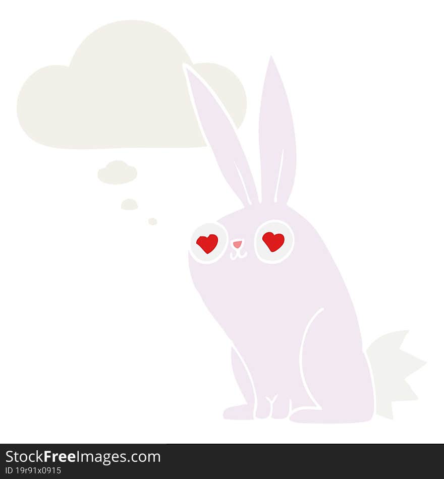 cartoon bunny rabbit in love with thought bubble in retro style