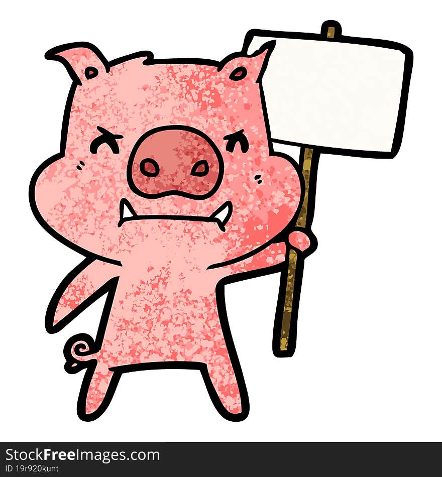 angry cartoon pig protesting. angry cartoon pig protesting