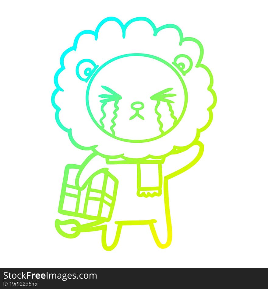 cold gradient line drawing cartoon crying lion