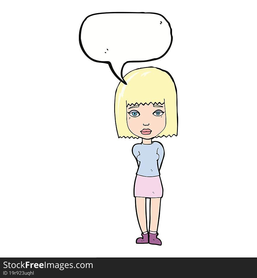 Cartoon Serious Girl With Speech Bubble