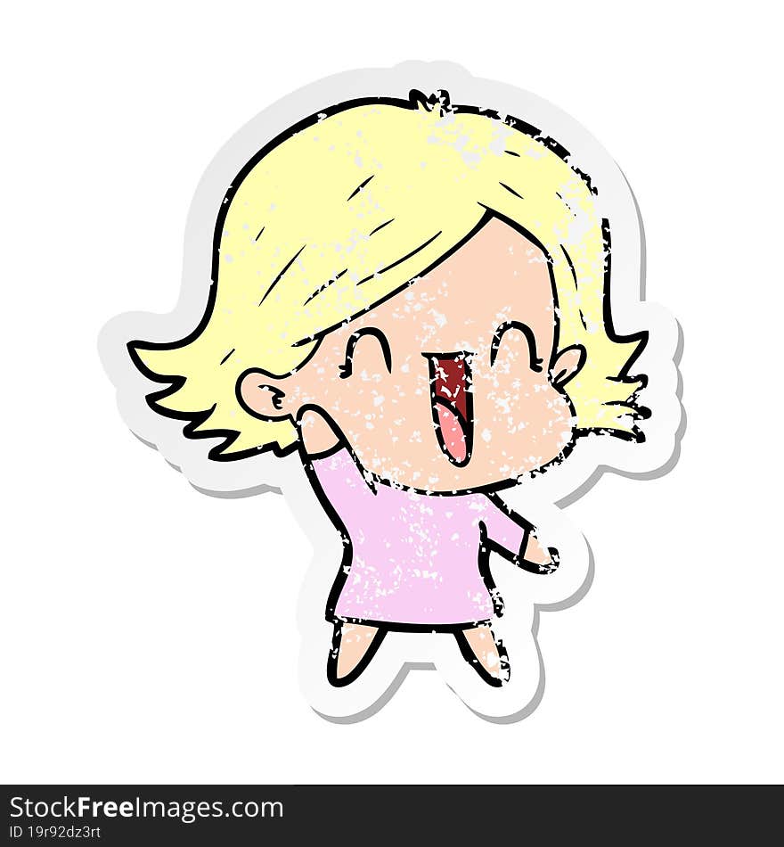 distressed sticker of a cartoon happy woman