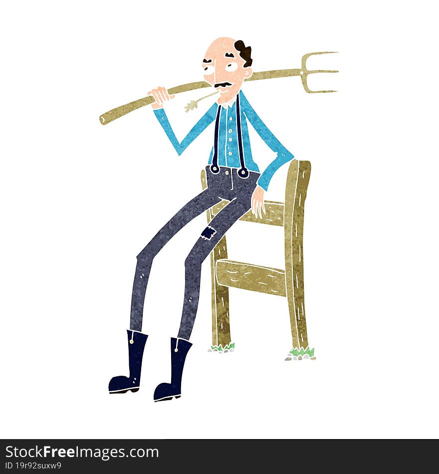 Cartoon Old Farmer Leaning On Fence