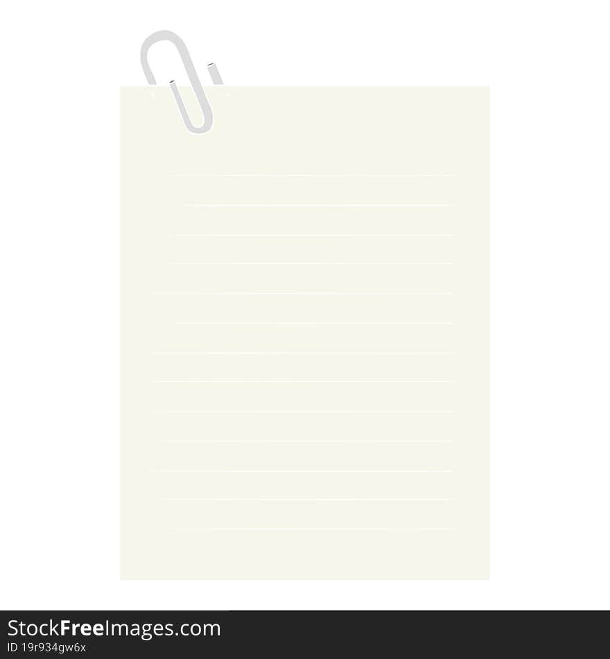 Flat Color Style Cartoon Lined Paper With Paperclip