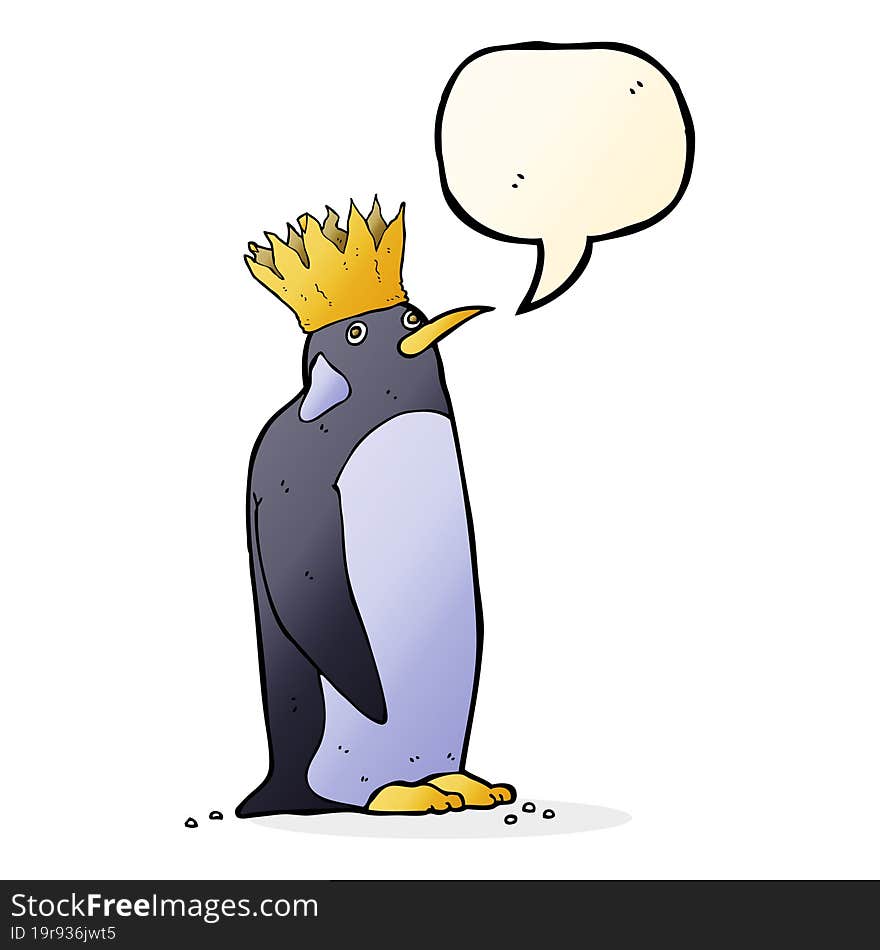 cartoon emperor penguin with speech bubble