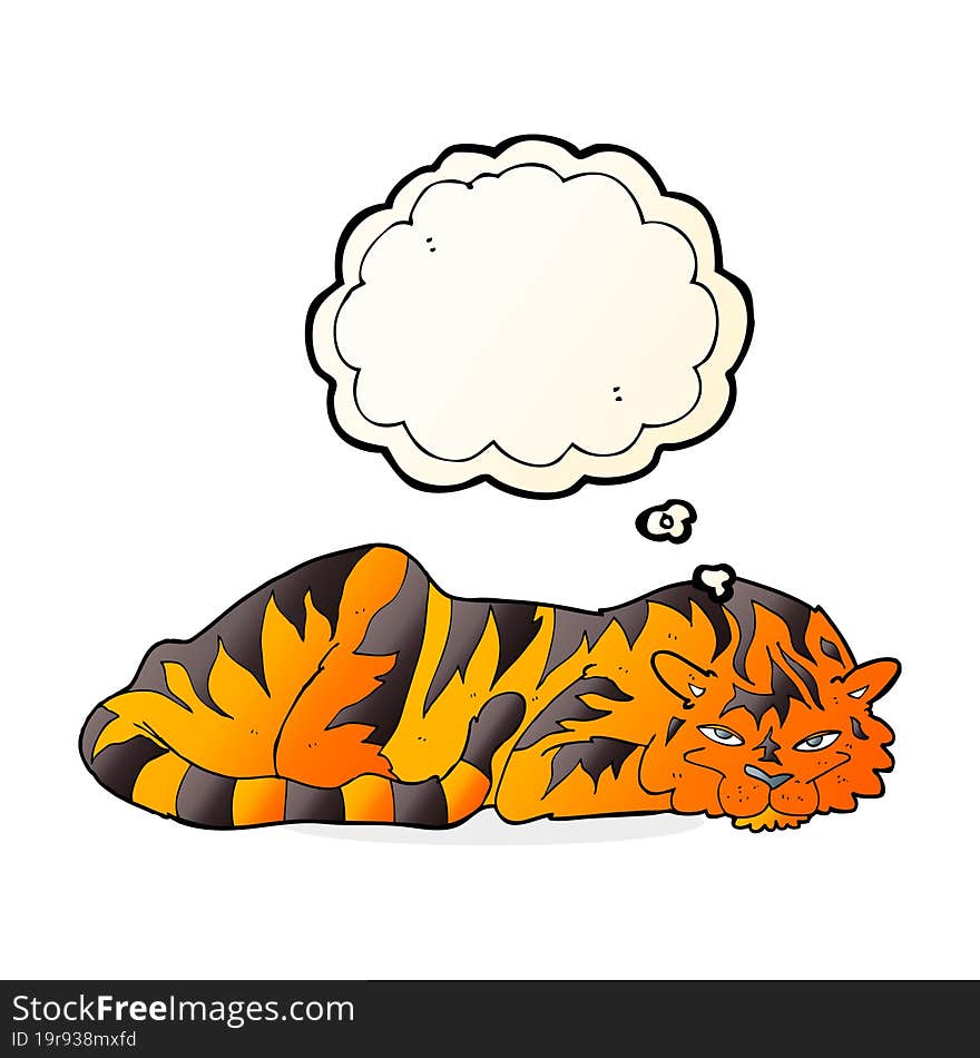 cartoon resting tiger with thought bubble