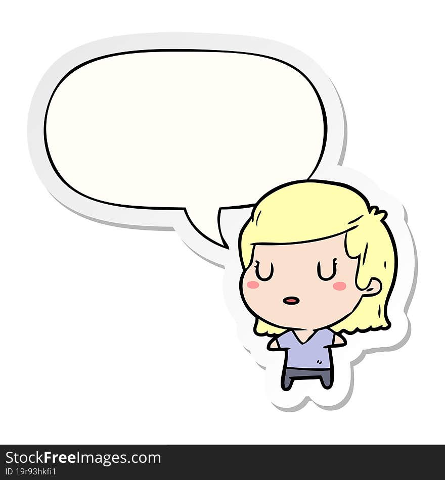 cartoon woman with speech bubble sticker. cartoon woman with speech bubble sticker