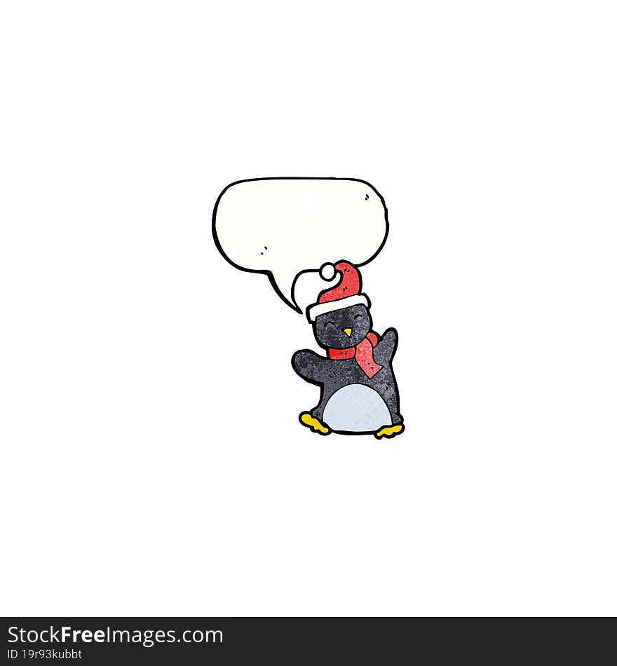 cartoon penguin with speech bubble