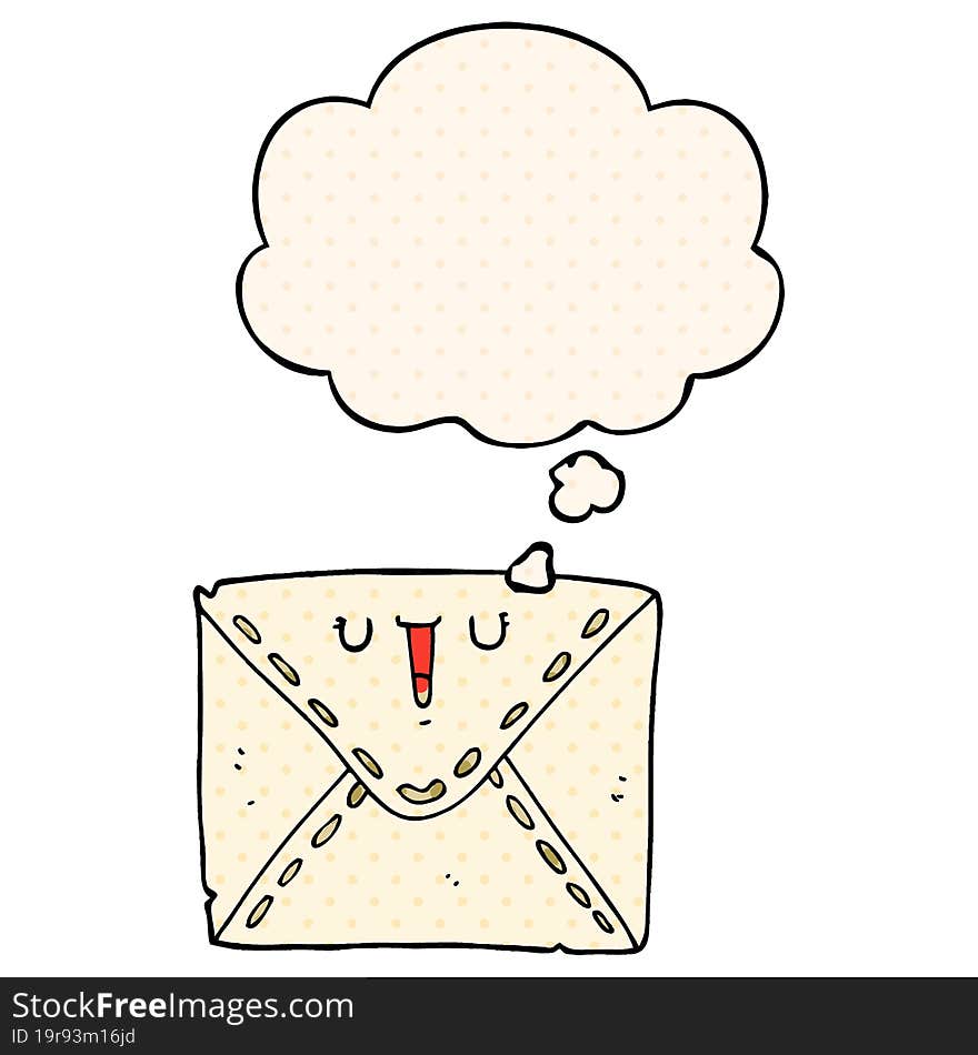 cartoon envelope and thought bubble in comic book style