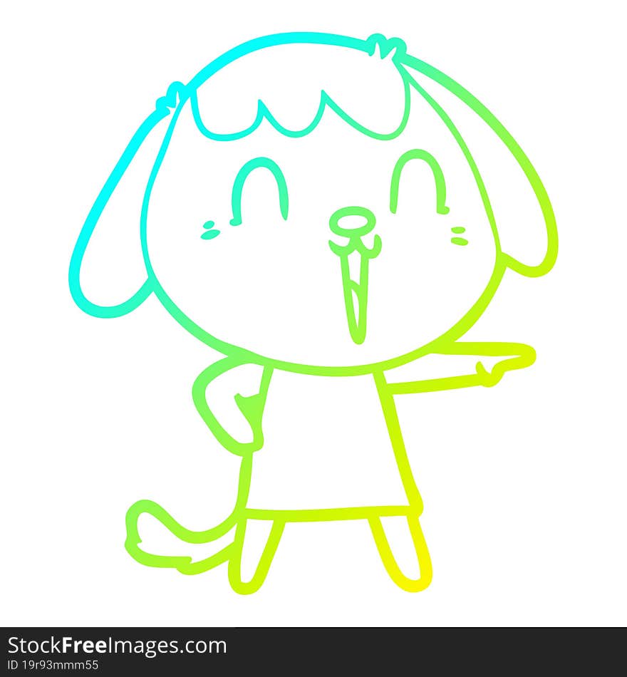 cold gradient line drawing of a cute cartoon dog