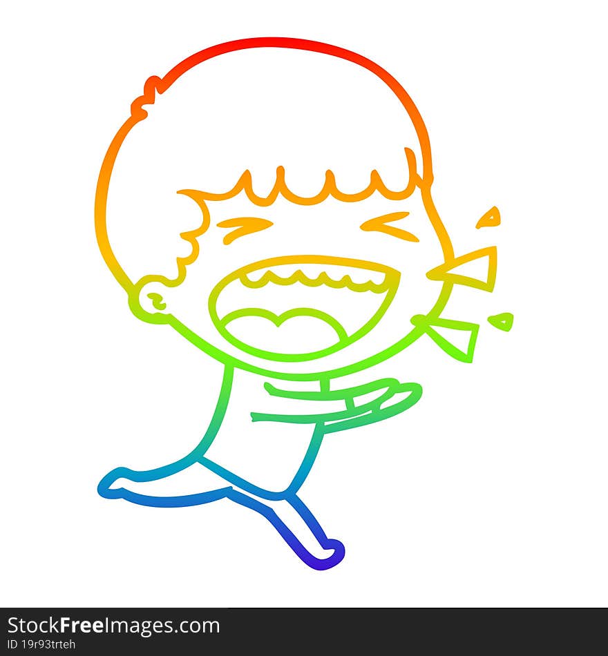 rainbow gradient line drawing of a cartoon laughing man