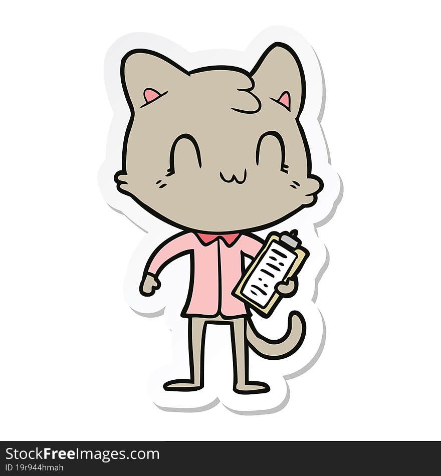 Sticker Of A Cartoon Happy Cat