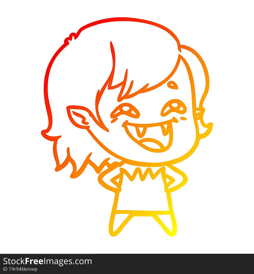 warm gradient line drawing of a cartoon laughing vampire girl