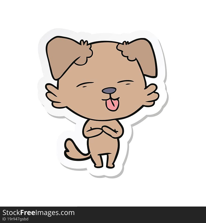 sticker of a cartoon dog sticking out tongue