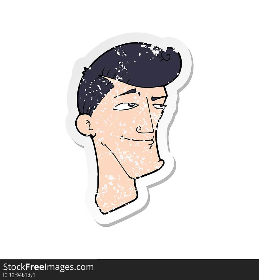 retro distressed sticker of a cartoon confident man