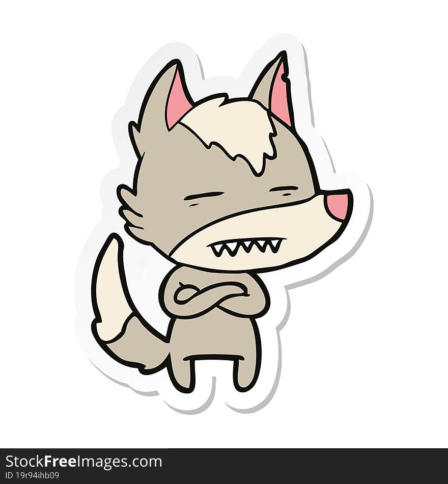 sticker of a cartoon wolf showing teeth