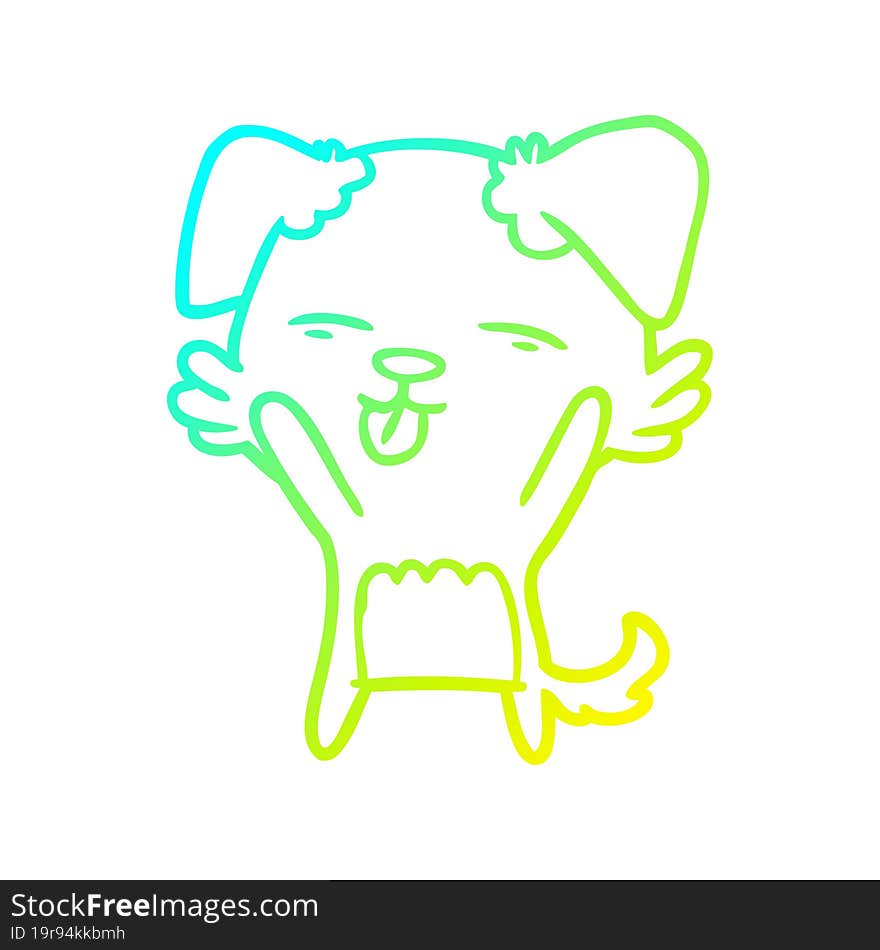 cold gradient line drawing of a cartoon dog sticking out tongue