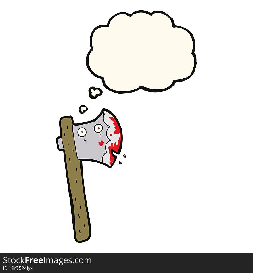 bloody cartoon axe with thought bubble