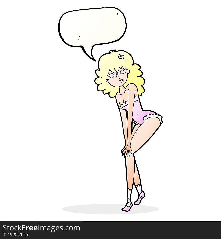 cartoon woman in lingerie with speech bubble