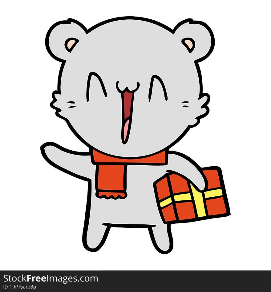 bear cartoon chraracter with present. bear cartoon chraracter with present