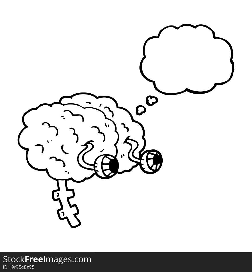 freehand drawn thought bubble cartoon brain