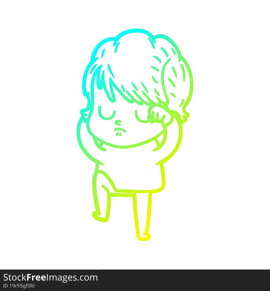 cold gradient line drawing of a cartoon woman