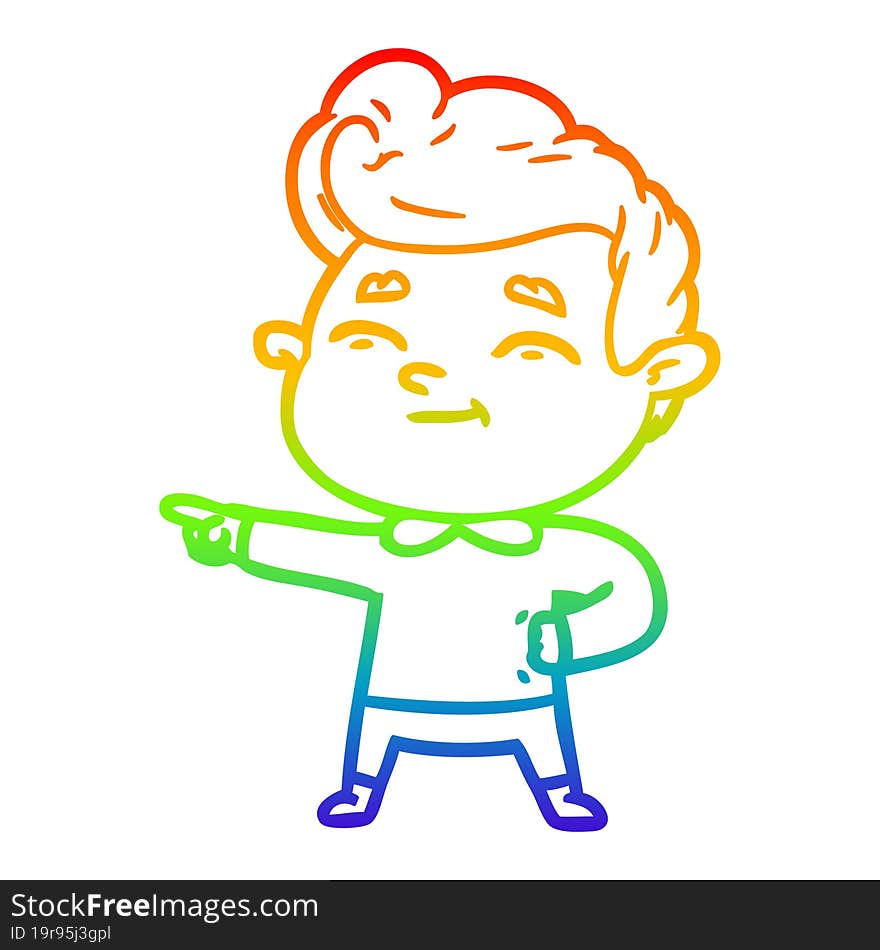 rainbow gradient line drawing of a happy cartoon man pointing