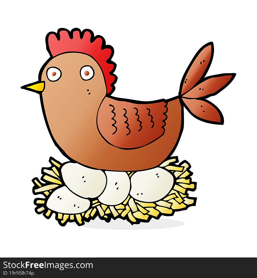 Cartoon Hen On Eggs