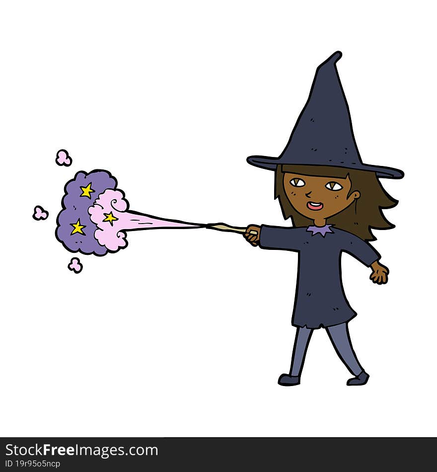 cartoon witch girl casting spell