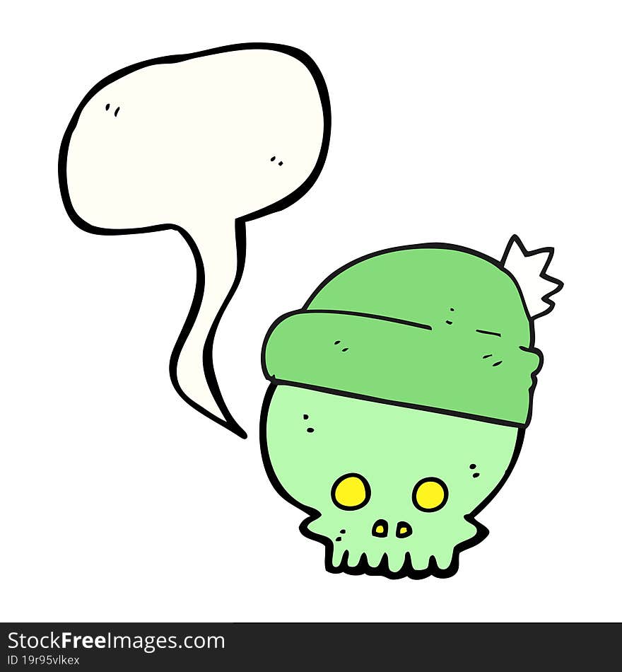 speech bubble cartoon skull wearing hat