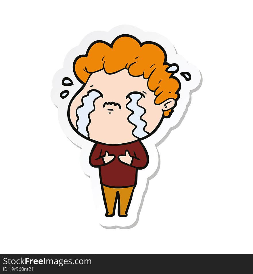 sticker of a cartoon man crying