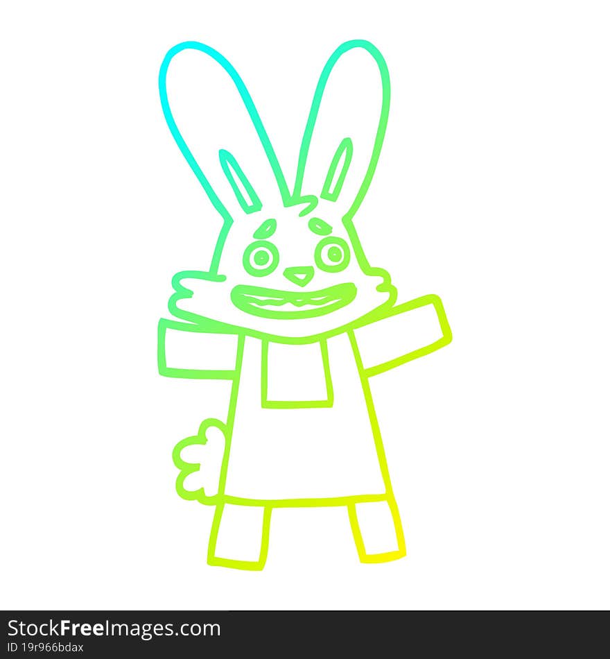 cold gradient line drawing of a cartoon scared looking rabbit