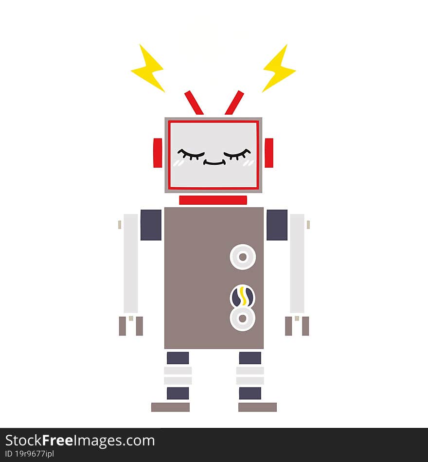 flat color retro cartoon of a dancing robot