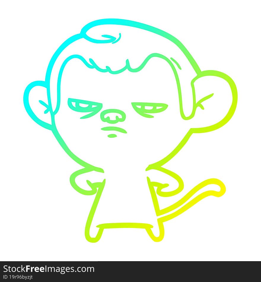 cold gradient line drawing of a cartoon monkey