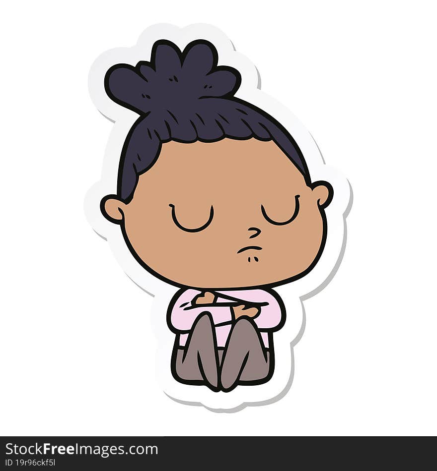 Sticker Of A Cartoon Calm Woman