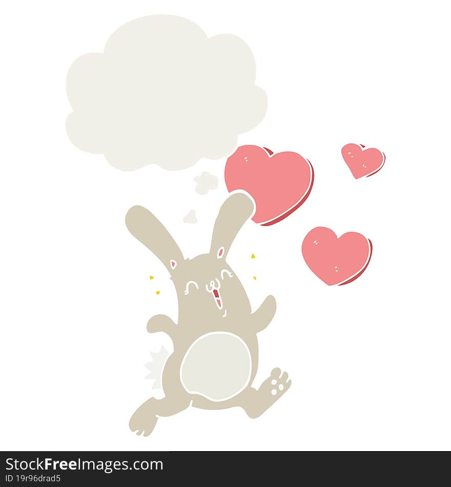 cartoon rabbit in love with thought bubble in retro style