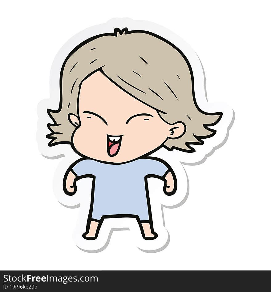 sticker of a happy cartoon girl