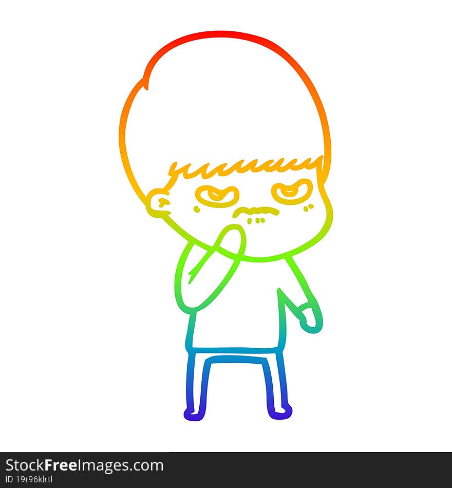 Rainbow Gradient Line Drawing Angry Cartoon Boy