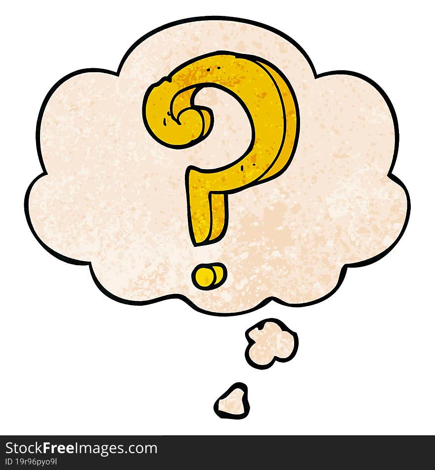 cartoon question mark and thought bubble in grunge texture pattern style